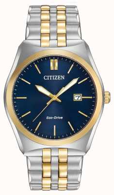 Citizen Corso eco-drive herenhorloge van roestvrij staal met gouden ip blauwe wijzerplaat BM7334-58L