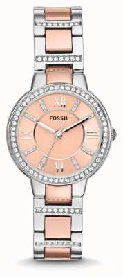 Fossil Virginia vrouwen | roze wijzerplaat | kristallen set | roestvrijstalen armband ES3405