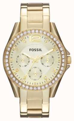 Fossil Riley dames | gouden wijzerplaat | kristallen set | gouden roestvrijstalen armband ES3203