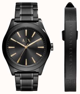 Armani Exchange Cadeauset herenhorloge en armband | zwarte wijzerplaat | zwart roestvrij staal AX7102