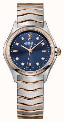 EBEL Wave lady - 8 diamanten (30 mm) blauwe wijzerplaat / 18k roségoud en roestvrij staal 1216379
