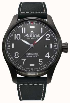 Alpina Startimer pilot automaat (44mm) donkergrijze wijzerplaat / zwart leer AL-525G4TS6