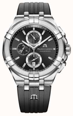 Maurice Lacroix Aikon quartz chronograaf (44mm) zwarte wijzerplaat / zwart rubber AI1018-SS001-330-2