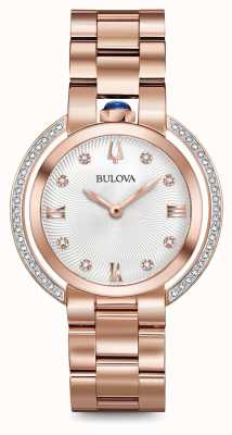 Bulova Womans rubaiyat rose gouden toon diamant horloge 98R248