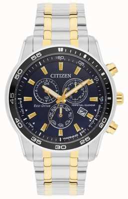 Citizen Heren | eco-drive | roestvrij staal en goud ip horloge met blauwe wijzerplaat BL5514-53L