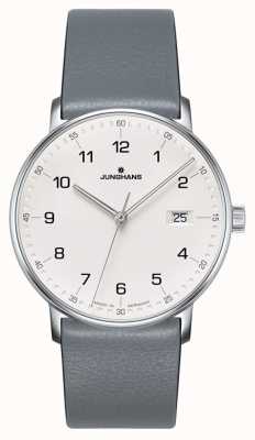 Junghans Vorm quartz grijs kalfsleer band horloge 41/4885.00