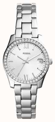 Fossil Dames | zilveren wijzerplaat | kristallen set | roestvrijstalen armband ES4317