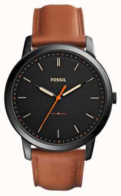 Fossil Heren minimalistisch | zwarte wijzerplaat | bruine leren band FS5305