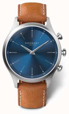Kronaby 41 mm sekel blauwe wijzerplaat bruin lederen band a1000-3124 S3124/1