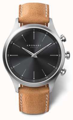 Kronaby 41 mm sekel zwarte wijzerplaat bruine lederen band a1000-3123 S3123/1