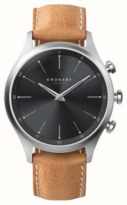 Kronaby Sekel hybride smartwatch (41 mm) zwarte wijzerplaat / bruine Italiaanse lederen band S3123/1