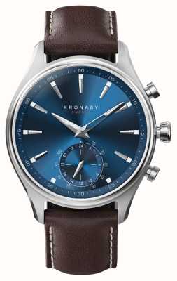 Kronaby Sekel hybride smartwatch (41 mm) blauwe wijzerplaat / donkerbruine Italiaanse lederen band S3120/1