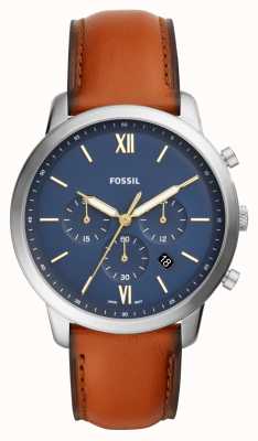 Fossil Heren | blauwe chronograaf wijzerplaat | horloge met bruine leren band FS5453