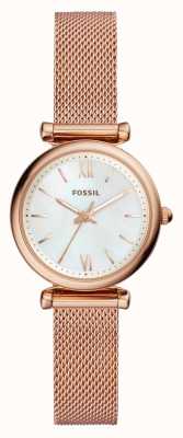 Fossil Dames | parelmoer wijzerplaat | rosé gouden mesh armband ES4433