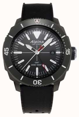 Alpina Seastrong diver gmt (44mm) zwarte wijzerplaat / zwart rubber AL-247LGG4TV6