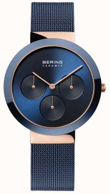 Bering Keramiek | gepolijste roségouden kast | blauwe wijzerplaat 35036-367