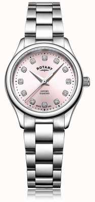 Rotary Dames oxford diamanten roze wijzerplaat roestvrij stalen armband LB05092/07/D