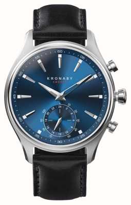 Kronaby Sekel hybride smartwatch (41 mm) blauwe wijzerplaat / zwarte Italiaanse lederen band S3758/1