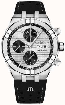 Maurice Lacroix Aikon automatische chronograaf dag/datum (44 mm) zilveren panda wijzerplaat / zwart leer AI6038-SS001-132-1