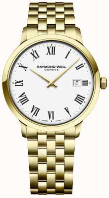 Raymond Weil | heren toccata | gouden roestvrijstalen armband | witte wijzerplaat 5485-P-00300