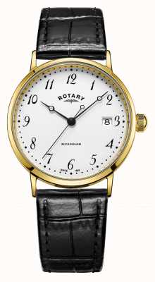Rotary Buckingham 9kt gouden kast (37mm) witte wijzerplaat / zwart leer GS11476/18