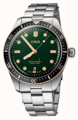 ORIS Divers vijfenzestig automatische (40 mm) groene wijzerplaat / roestvrijstalen armband 01 733 7707 4357-07 8 20 18