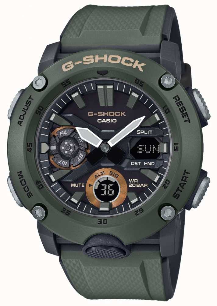 Casio | G-shock Carbon Kernbescherming | Groene Rubberen Band GA-2000-3AER - First Class Watches™ BEL