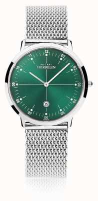 Michel Herbelin | unisex stad | zilveren mesh armband | groene wijzerplaat | 19515/16B