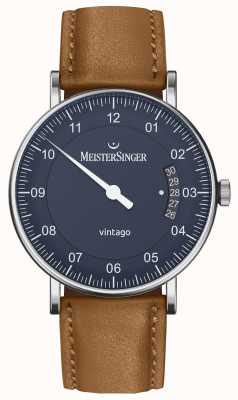 MeisterSinger | vintage heren | automatisch | bruin leer | blauwe wijzerplaat VT908