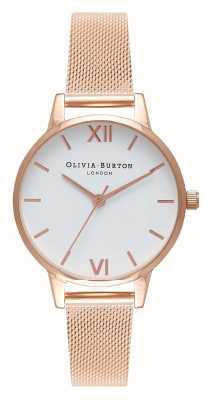 Olivia Burton | dames | rosé gouden mesh armband | witte wijzerplaat | OB16MDW01