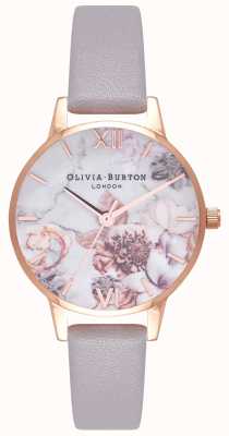 Olivia Burton | dames | marmeren bloemen | grijs lila leren band | OB16CS14