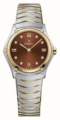 EBEL Sport classic mini - 61 diamanten (24 mm) bruine wijzerplaat / 18k goud en roestvrij staal 1216443A