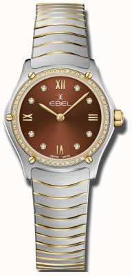EBEL Sportklassieker voor dames | bruine wijzerplaat | diamant gezet | roestvrij 1216443A