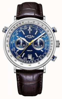 Rotary ​Henley-chronograaf voor heren | blauwe wijzerplaat | bruine lederen band GS05235/05