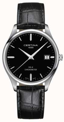 Certina Ds-8 chronometer | zwarte leren band | zwarte wijzerplaat | C0334511605100