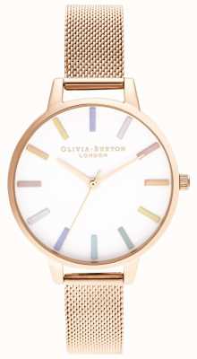 Olivia Burton | dames | regenboog | rosé gouden mesh armband | OB16RB24