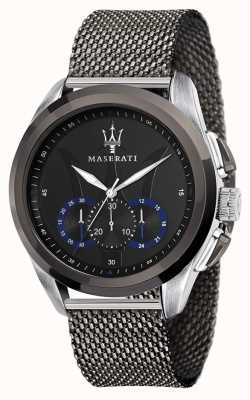 Maserati Traguardo | grijze stalen mesh armband | zwarte wijzerplaat R8873612006
