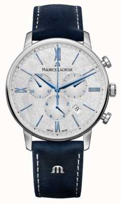 Maurice Lacroix Eliros chronograaf | blauwe leren band | zilveren wijzerplaat EL1098-SS001-114-1