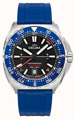 Delma Oceanmaster quartz | blauwe rubberen band | zwarte wijzerplaat 41501.676.6.048