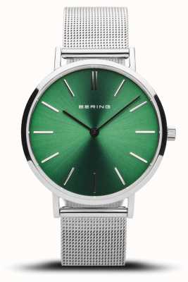 Bering Klassieker voor dames | gepolijst zilver | zilver gaas | groene wijzerplaat 14134-008
