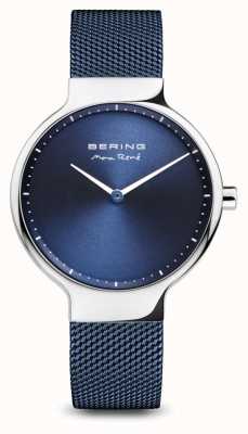 Bering Max René | gepolijst zilver | blauwe mesh band 15531-307