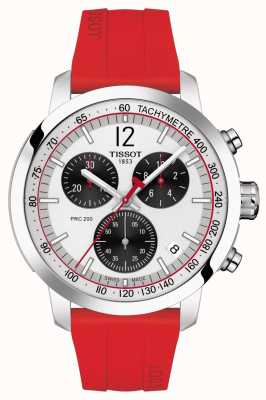 Tissot Prc 200 | chronograaf | zilveren wijzerplaat | rode rubberen band T1144171703702