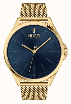 HUGO Heren #smash casual | blauwe wijzerplaat | gouden ip mesh armband 1530178