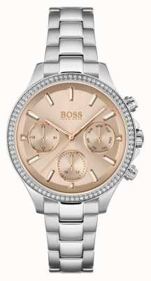 BOSS Hera voor dames | roestvrijstalen armband | roos wijzerplaat 1502565