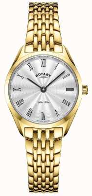 Rotary Ultraslank dames | horloge van verguld staal | zilveren wijzerplaat LB08013/01
