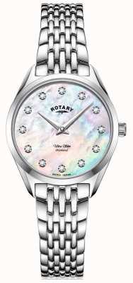 Rotary Ultraslank dames | roestvrijstalen armband | diamanten parelmoer wijzerplaat LB08010/07/D