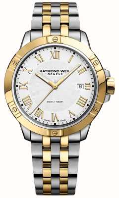 Raymond Weil Tango voor heren | 41 mm | tweekleurige stalen armband | witte wijzerplaat 8160-STP-00308