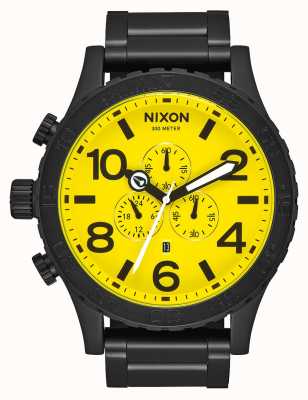 Nixon 51-30 chrono | helemaal zwart / geel | zwarte ip stalen armband | gele wijzerplaat A083-3132-00