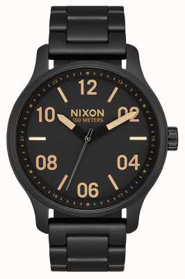 Nixon Patrouille | mat zwart / goud | zwarte ip stalen armband | zwarte wijzerplaat A1242-1041-00
