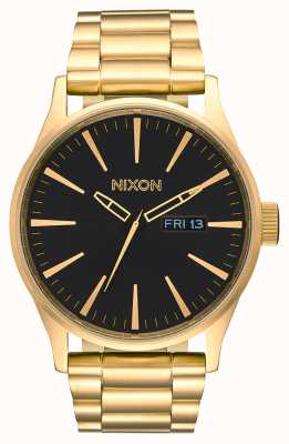 Nixon Sentry ss | geheel goud / zwart | gouden ip stalen armband | zwarte wijzerplaat A356-510-00